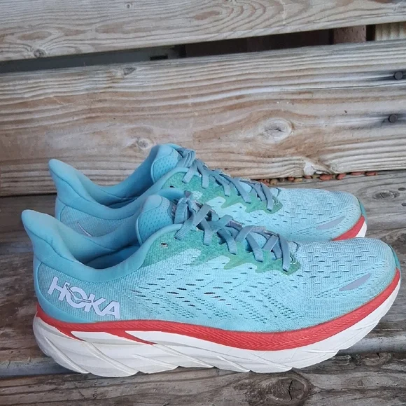 Hoka Clifton 7 Women's Teal and Coral Athletic Shoes - Picture 3 of 15